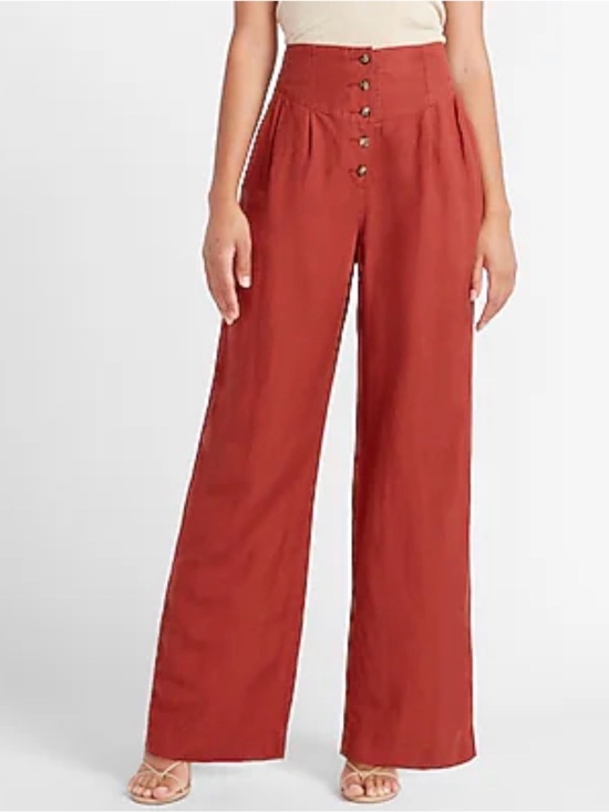 Express Pants - Express Super High-Waist Wide-Leg Pants in Rust